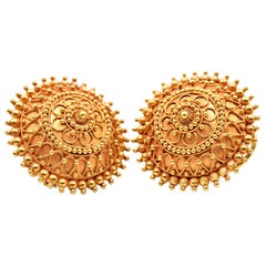 22 Karat Yellow Gold Domed India Style Earrings with Omega Backs