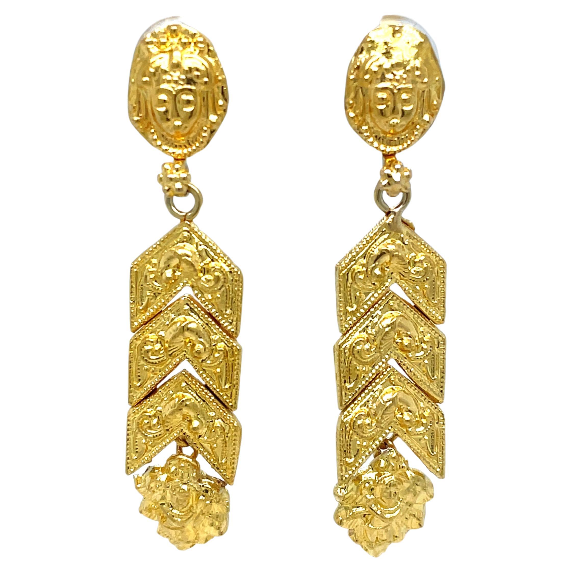22 Karat Yellow Gold Drop Dangling Earrings