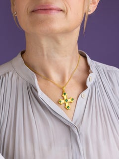 22 Karat Yellow Gold & Emerald Cross Pendant by David Yurman