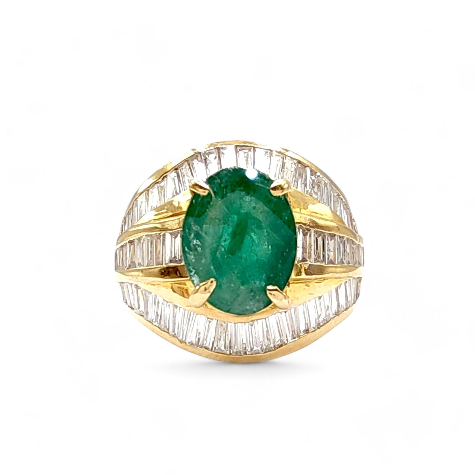 22 karat yellow gold  Emerald Diamond  women Cocktail Ring For Sale 4