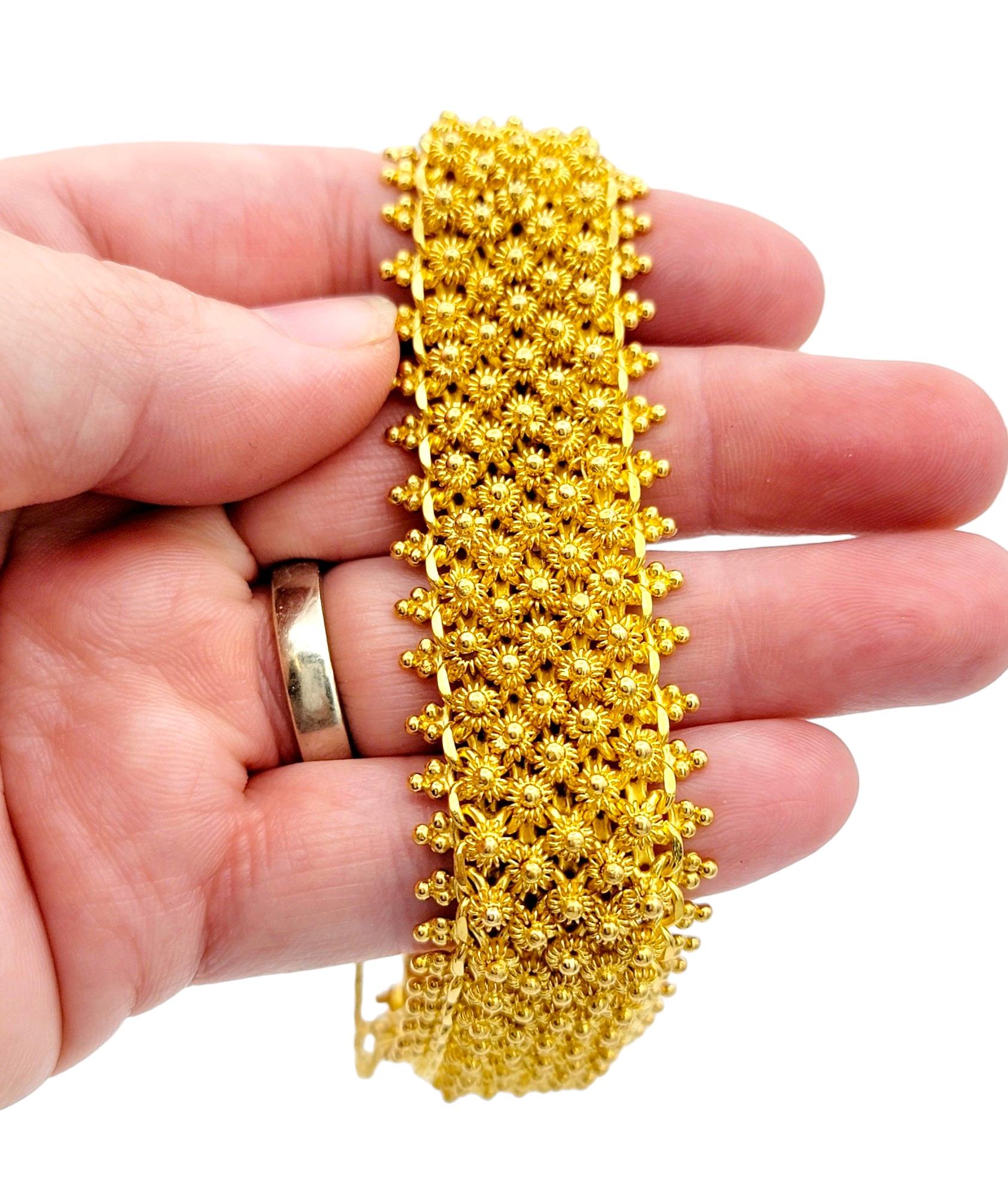 22 Karat Yellow Gold Flexible Cuff Style Bracelet with Granulated Design  For Sale 2