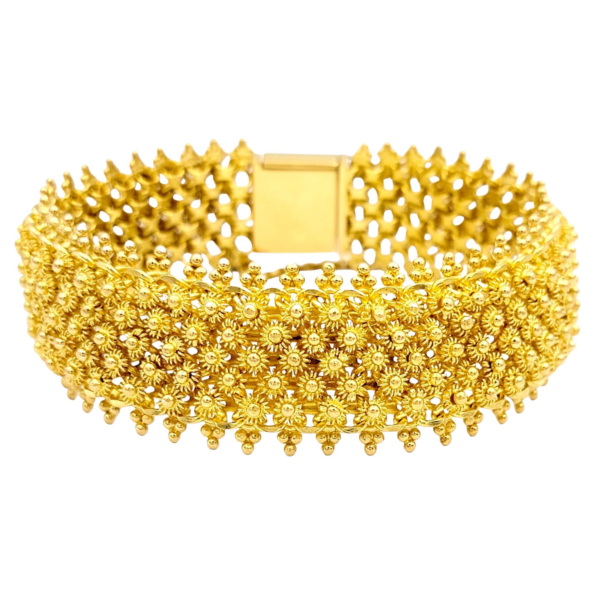 22 Karat Yellow Gold Flexible Cuff Style Bracelet with Granulated Design 