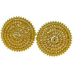 22 Karat Yellow Gold Flower Big Stud Earring, Omega Back, 22 Karat Gold