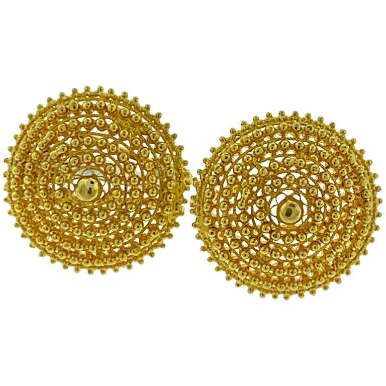 22 Karat Yellow Gold Flower Big Stud Earring, Omega Back, 22 Karat Gold at  1stDibs | big gold earrings, big stud earrings, big gold stud earrings