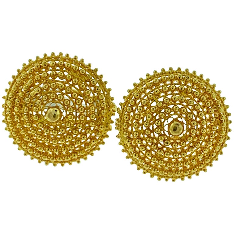 22 Karat Yellow Gold Flower Big Stud Earring, Omega Back, 22 Karat Gold at  1stDibs