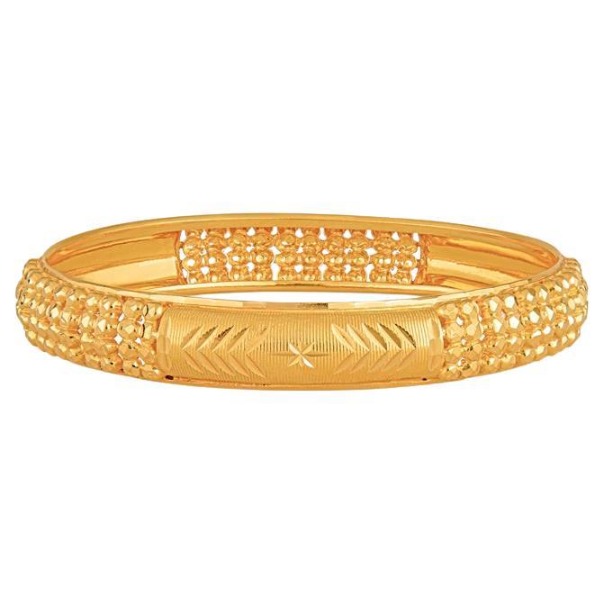 22 Karat Yellow Gold Hand Carved Bangle For Sale