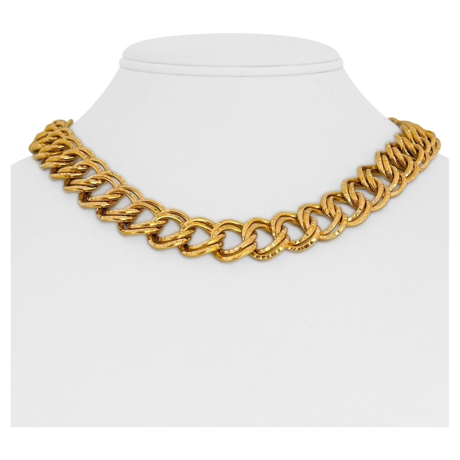 22 Karat Yellow Gold Heavy Diamond Cut Double Circle Curb Link Necklace