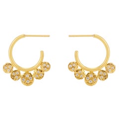 22 Karat Yellow Gold Hoop Earrings with Five 22 Karat Gold Coins and Diamonds