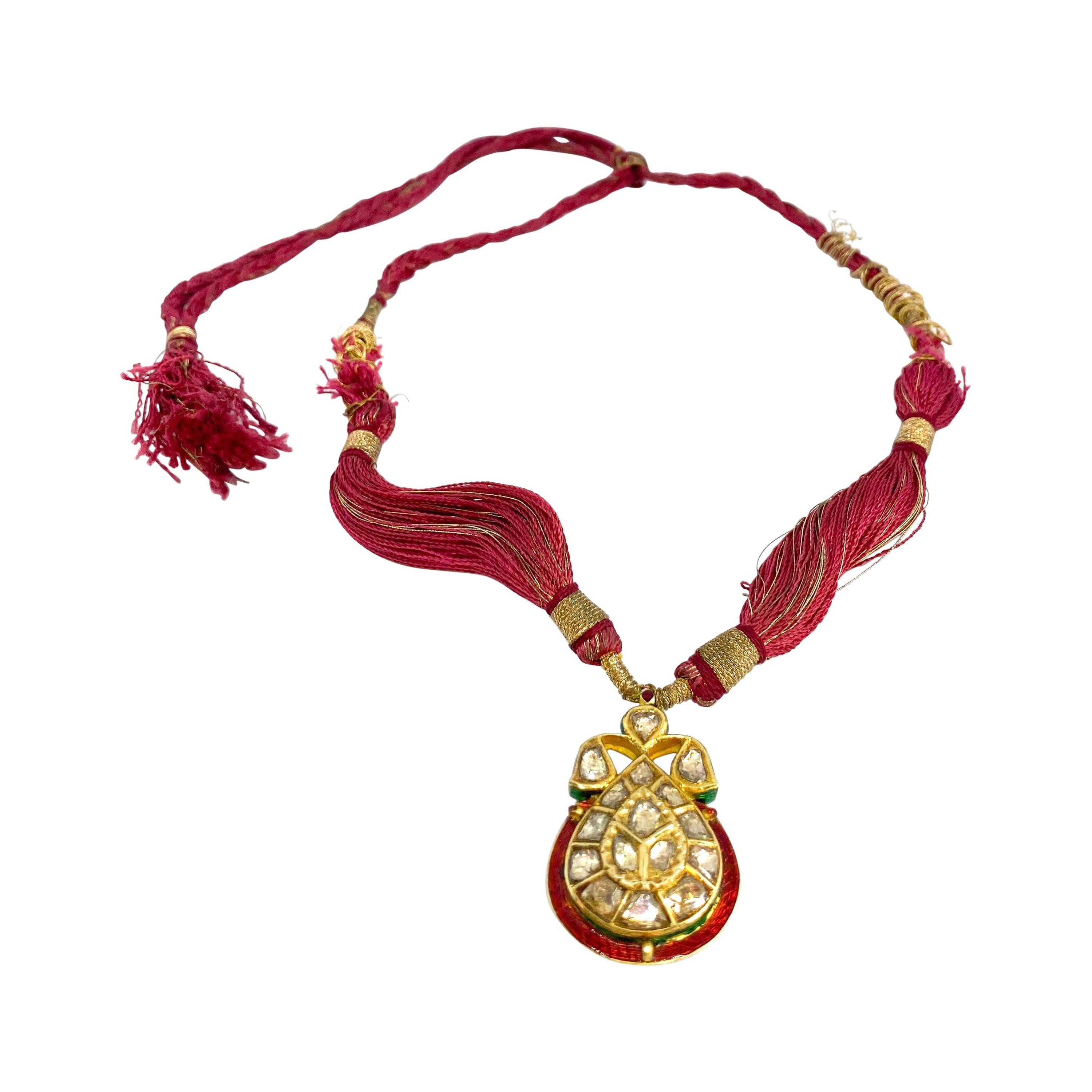 22 Karat Yellow Gold India Enamel Diamonds Necklace