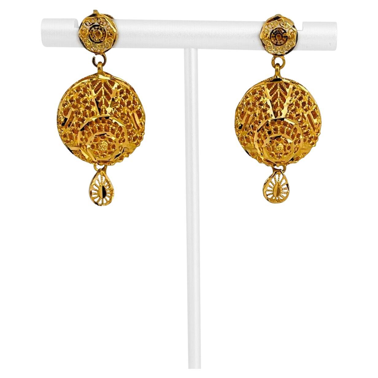 Vintage Enamel Earrings 22 Karat Gold High Karat Dangle Drop Ornate