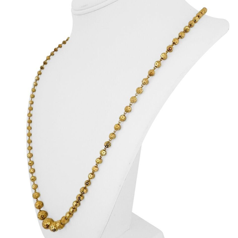 22k Yellow Gold 29.8g Ladies Graduated Fancy Ball Bead Link Necklace 25
