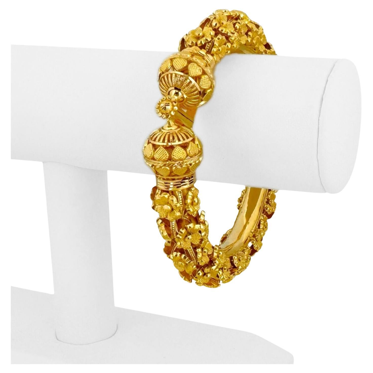 Bracelet jonc fantaisie lourd en or jaune 22 carats pour femmes 