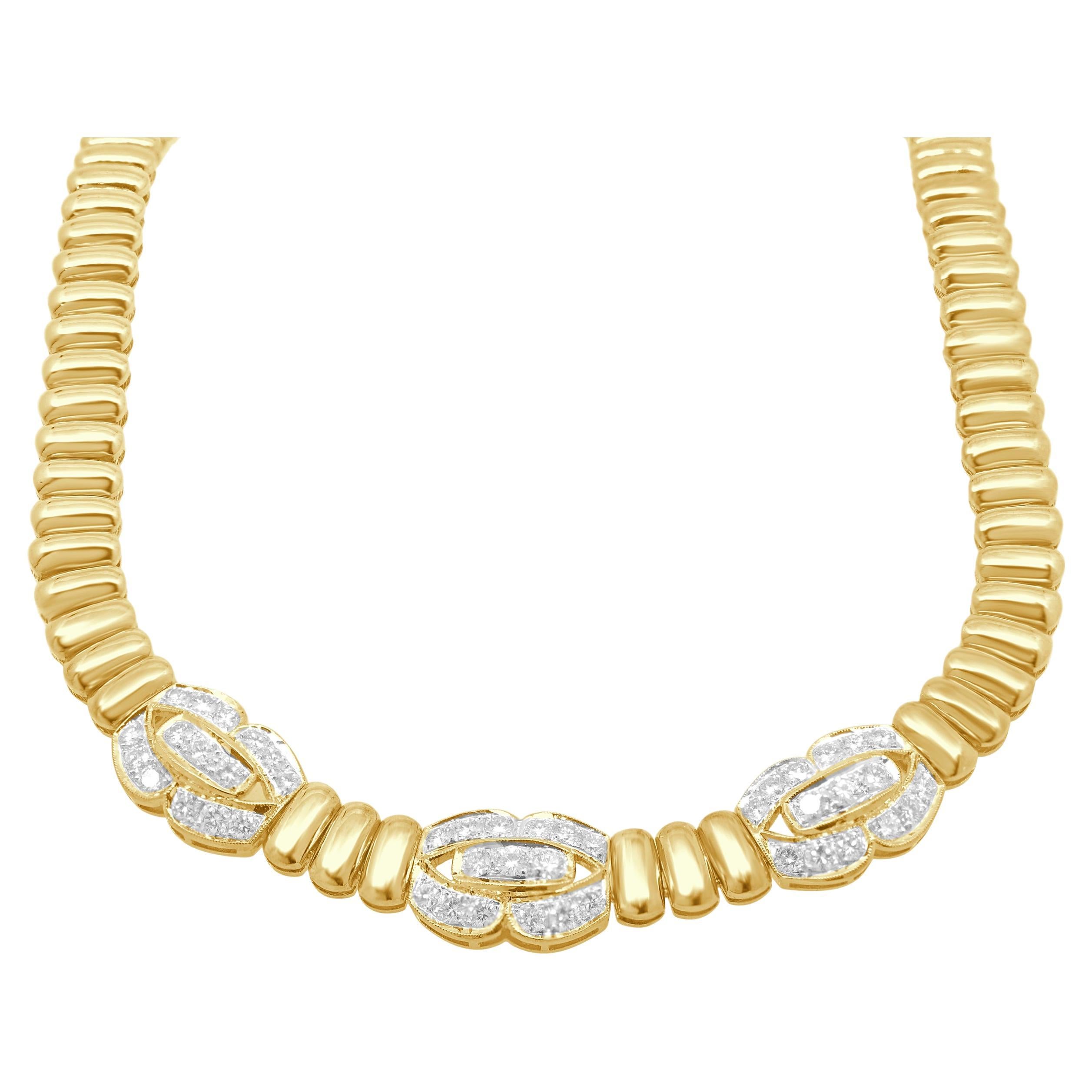 Collier en or jaune 22 carats à maillons et diamants