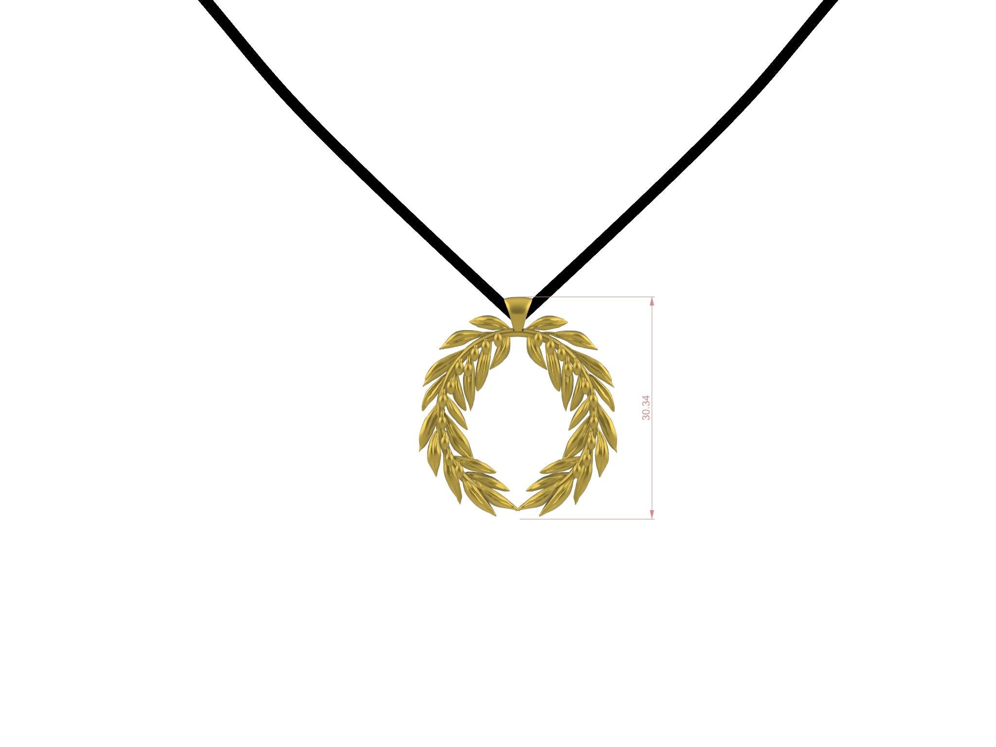 Contemporary 22 Karat Yellow Gold Olive Marathon Wreath Pendant For Sale