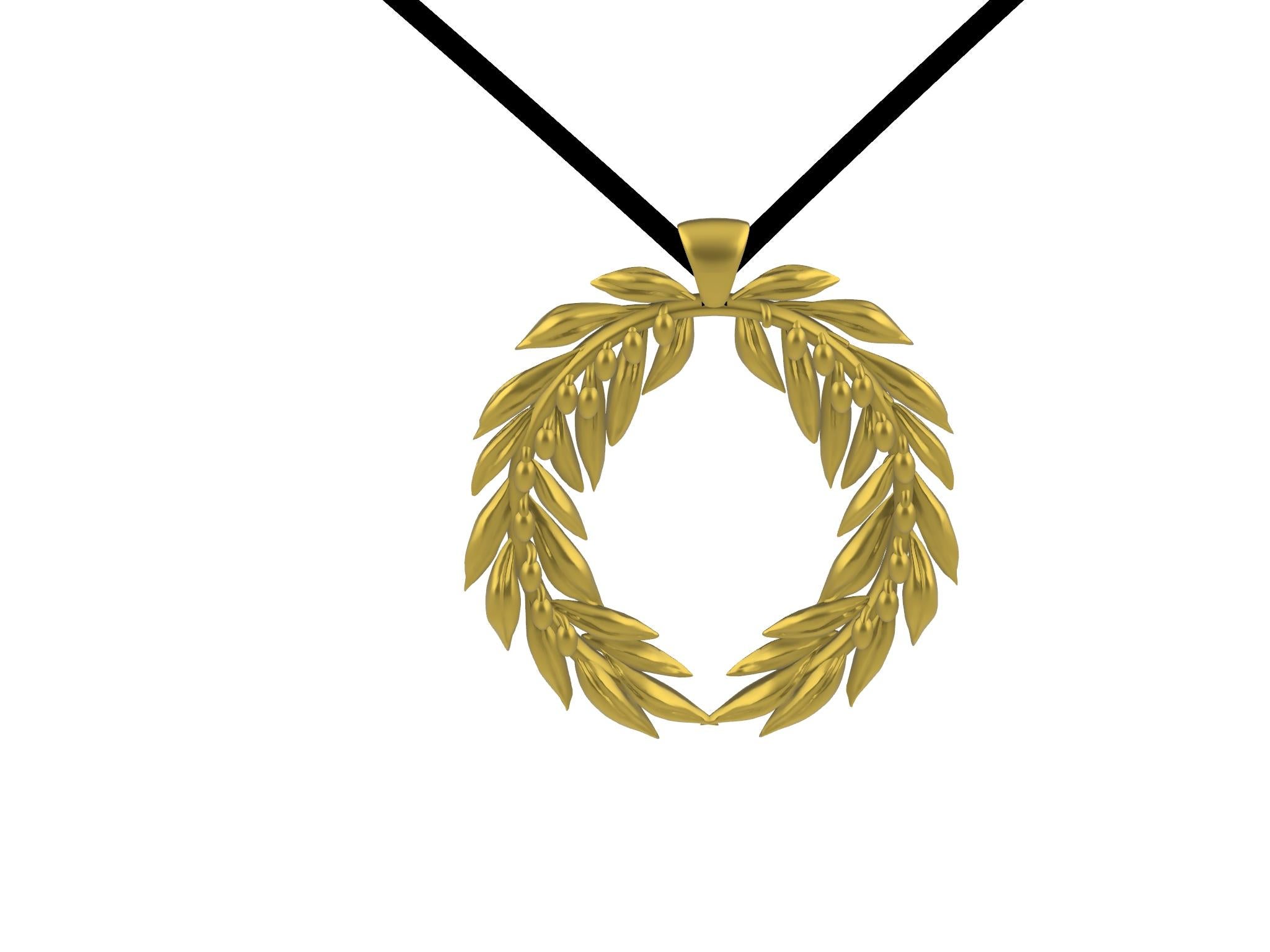 Women's or Men's 22 Karat Yellow Gold Olive Marathon Wreath Pendant For Sale