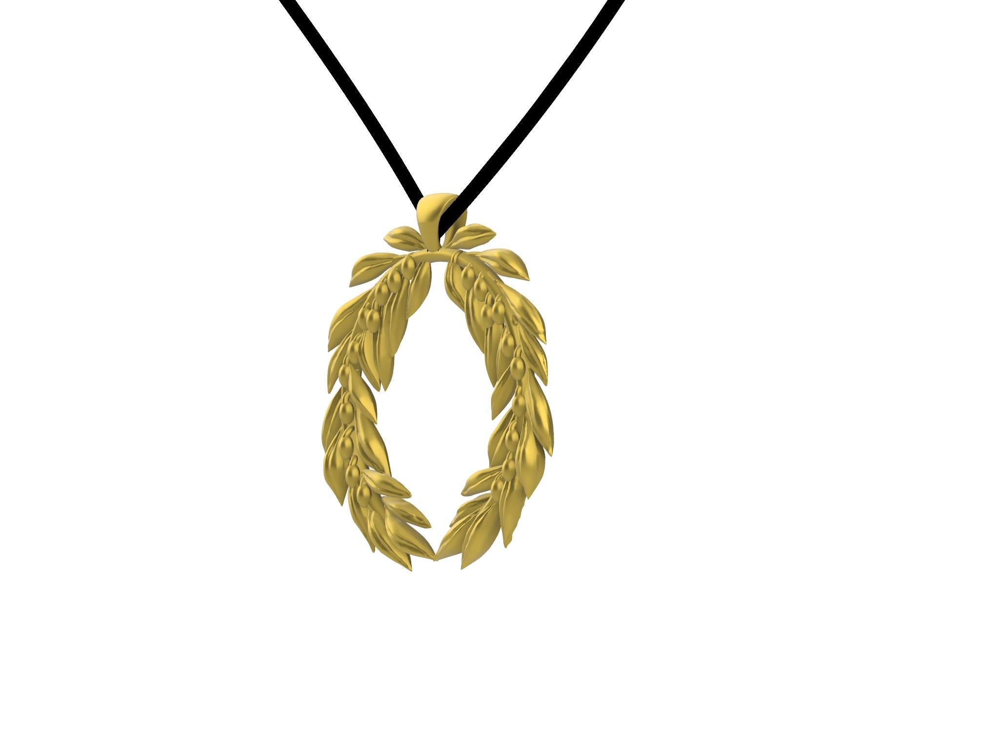 22 Karat Yellow Gold Olive Marathon Wreath Pendant For Sale 1