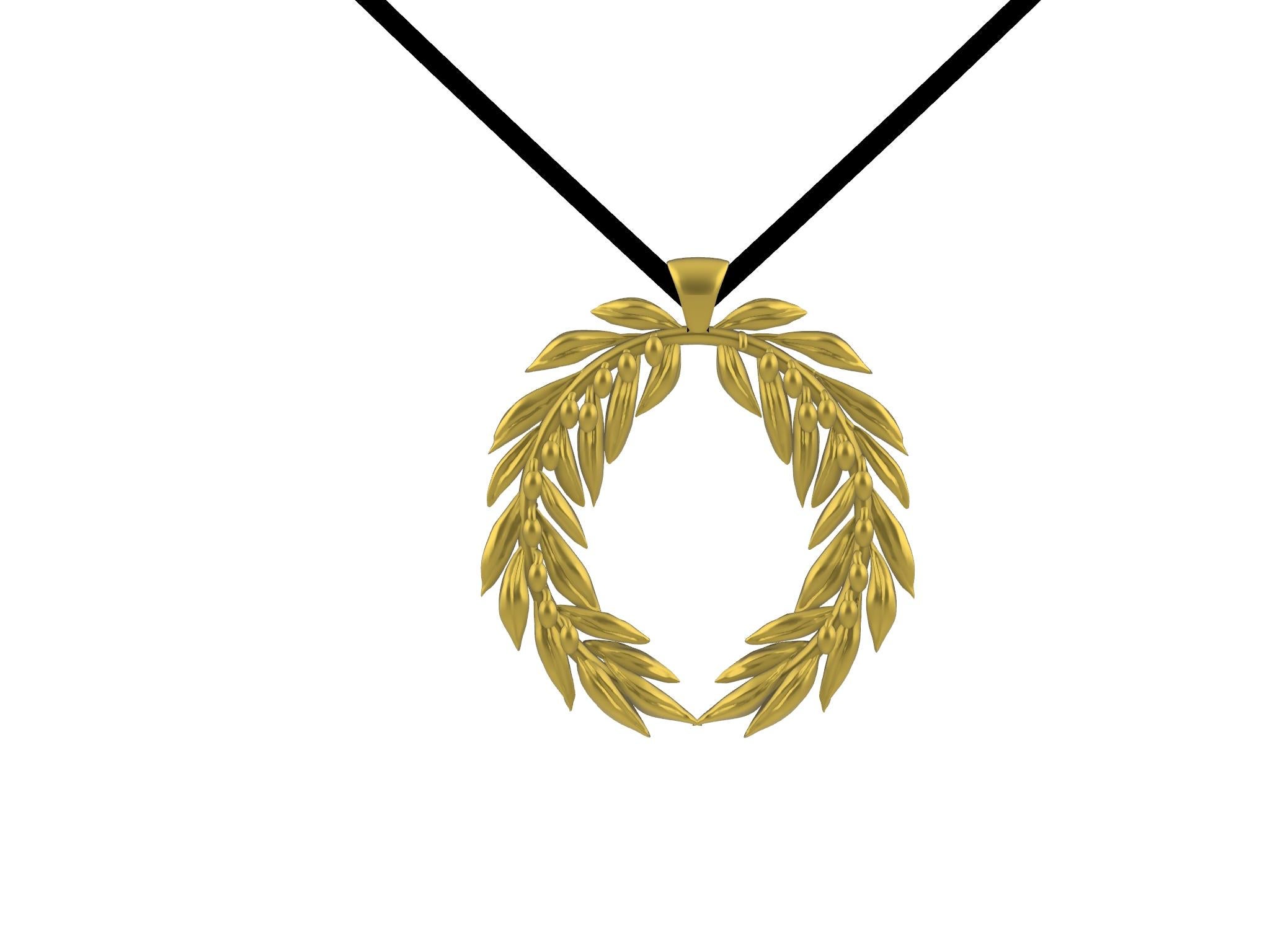22 Karat Yellow Gold Olive Marathon Wreath Pendant For Sale 2