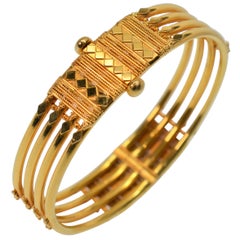 22 Karat Yellow Gold Quad Band Bangle Bracelet