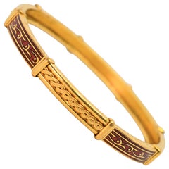 20 Karat Yellow Gold Red Enamel Bangle Bracelet