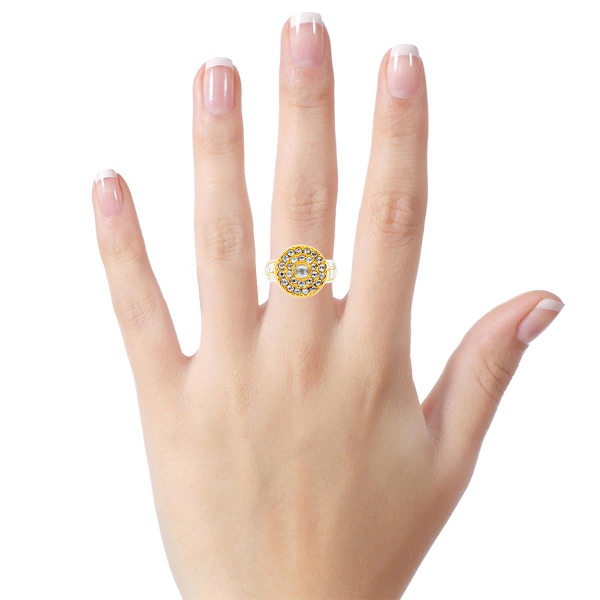 22 Karat Gold Rosenschliff Diamantring Handgefertigt mit weißer Emaillearbeit  im Zustand „Neu“ im Angebot in Jaipur, IN