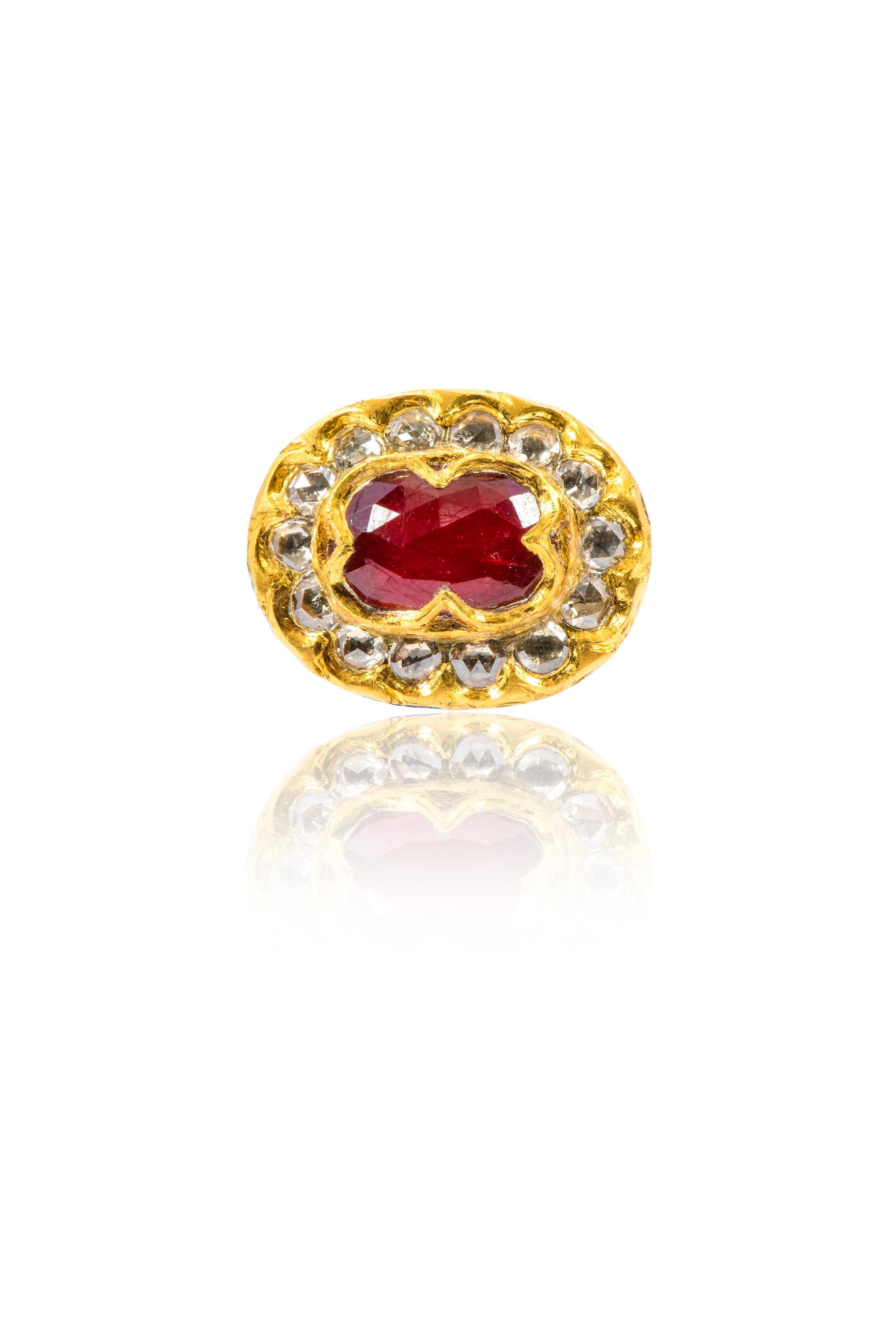 Women's 22 Karat Yellow Gold Ruby and Diamond Statement Bird Ring Handcrafted