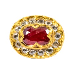 22 Karat Yellow Gold Ruby and Diamond Statement Bird Ring Handcrafted