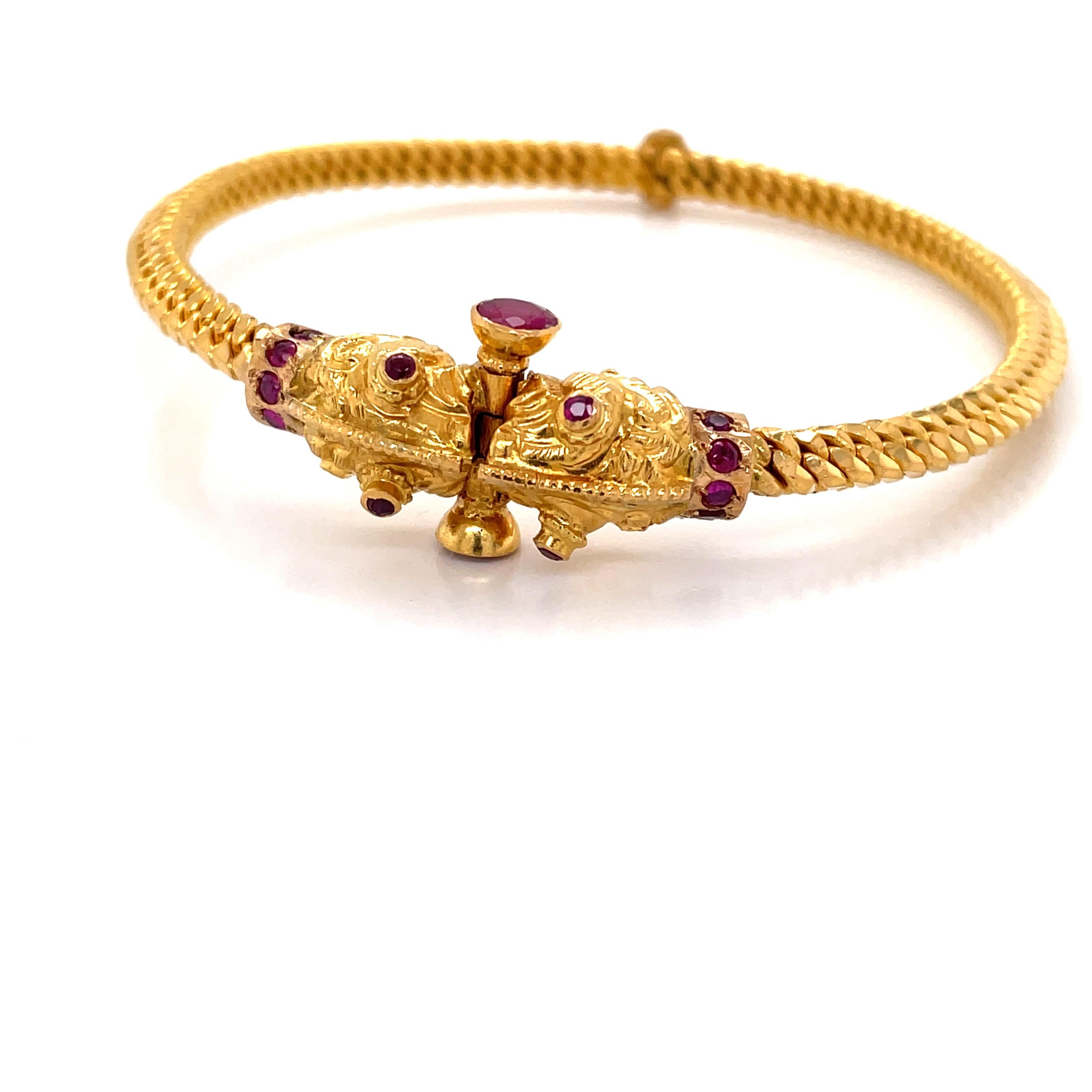  Ruby Serpent 22 Karat Yellow Gold Bangle Bracelet 1
