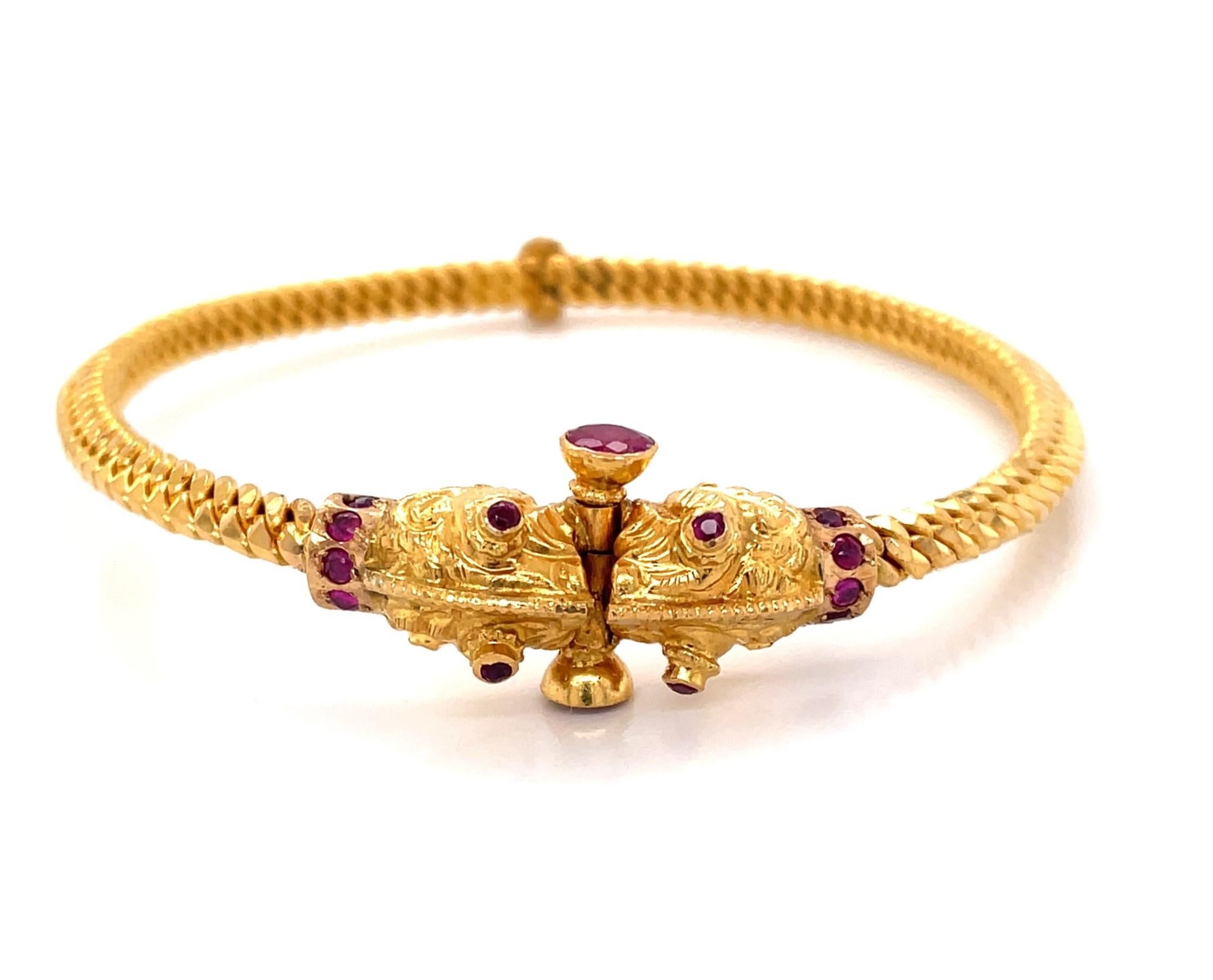 Women's  Ruby Serpent 22 Karat Yellow Gold Bangle Bracelet