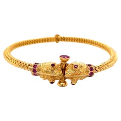 Ruby Serpent 22 Karat Yellow Gold Bangle Bracelet