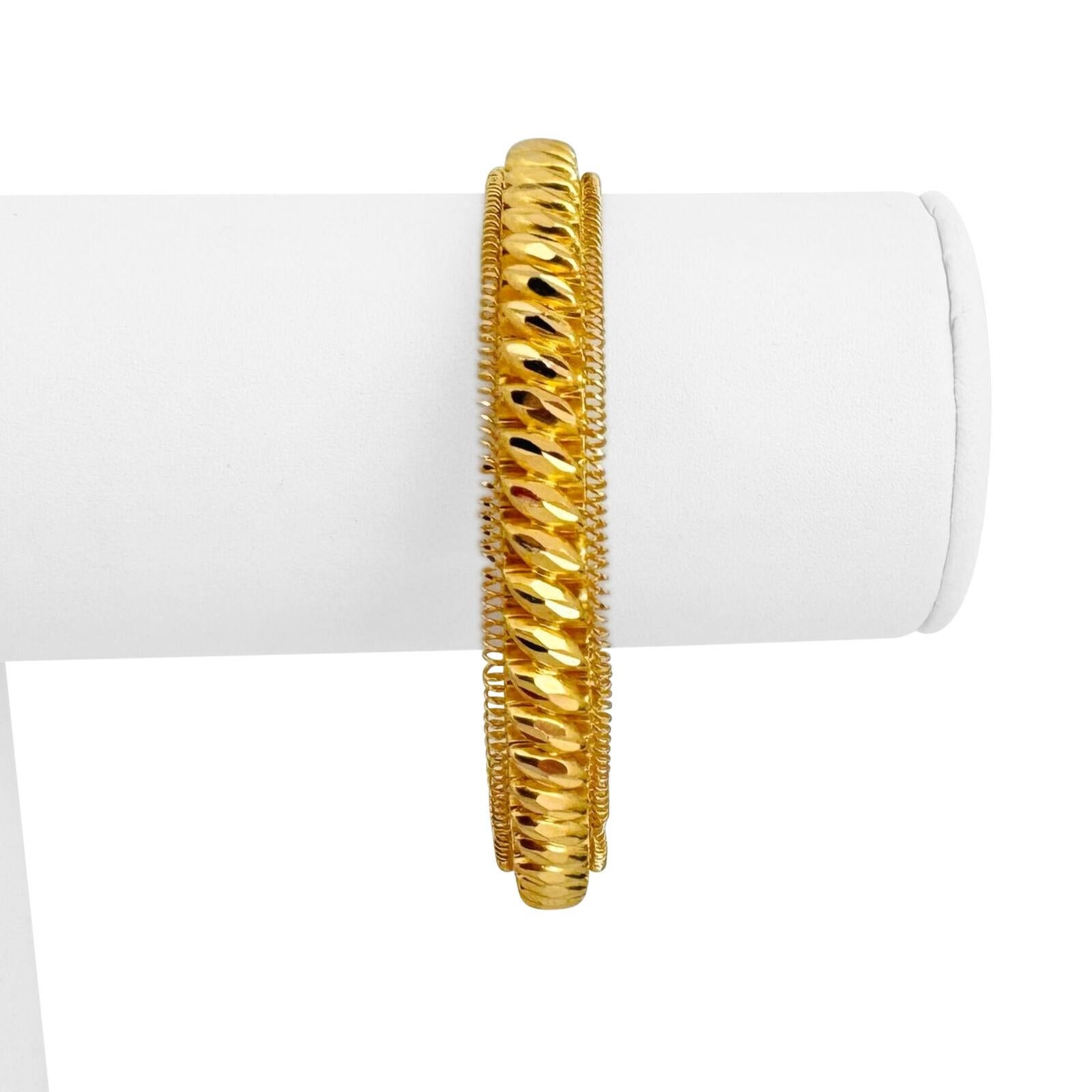22k Yellow Gold 21.5g Solid Diamond Cut 10mm Fancy Bangle Bracelet 7.25