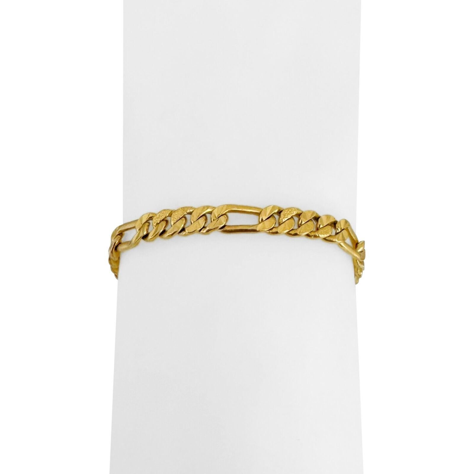22 Karat Yellow Gold Solid Diamond Cut Figaro Link Bracelet  3