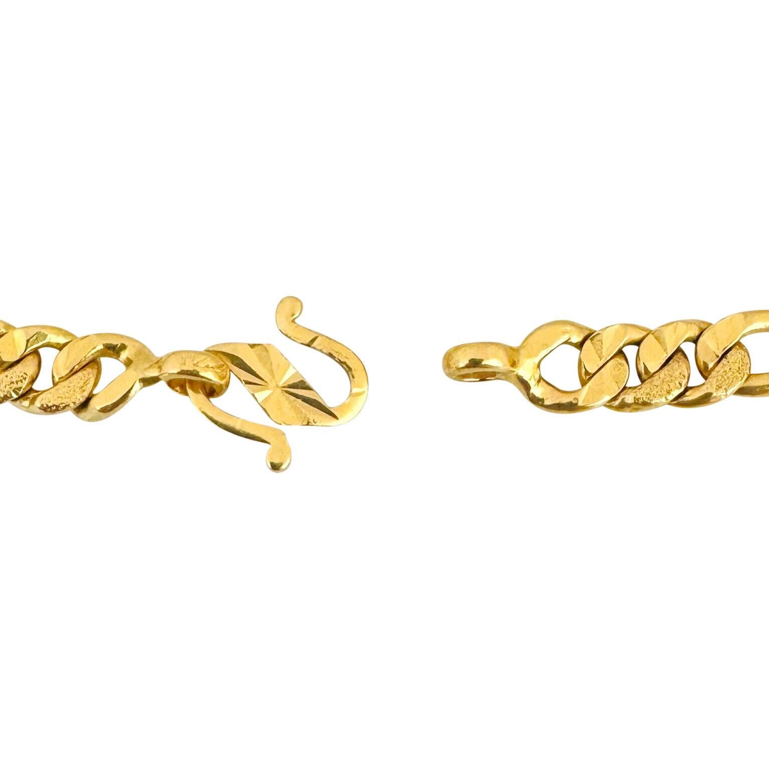 22 Karat Yellow Gold Solid Diamond Cut Figaro Link Bracelet  4