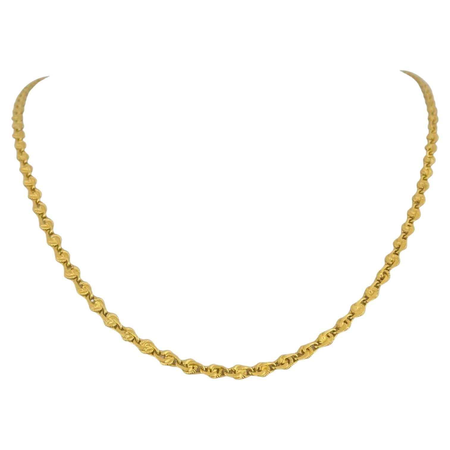 22 Karat Yellow Gold Solid Heavy Fancy Spiral Curb Link Chain Necklace