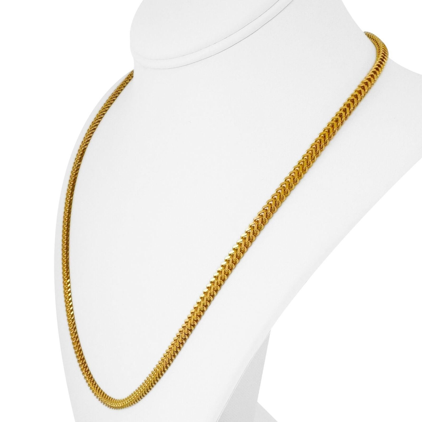22k Yellow Gold 40.3g Solid Heavy 3.5mm Squared Franco Link Chain Necklace 22