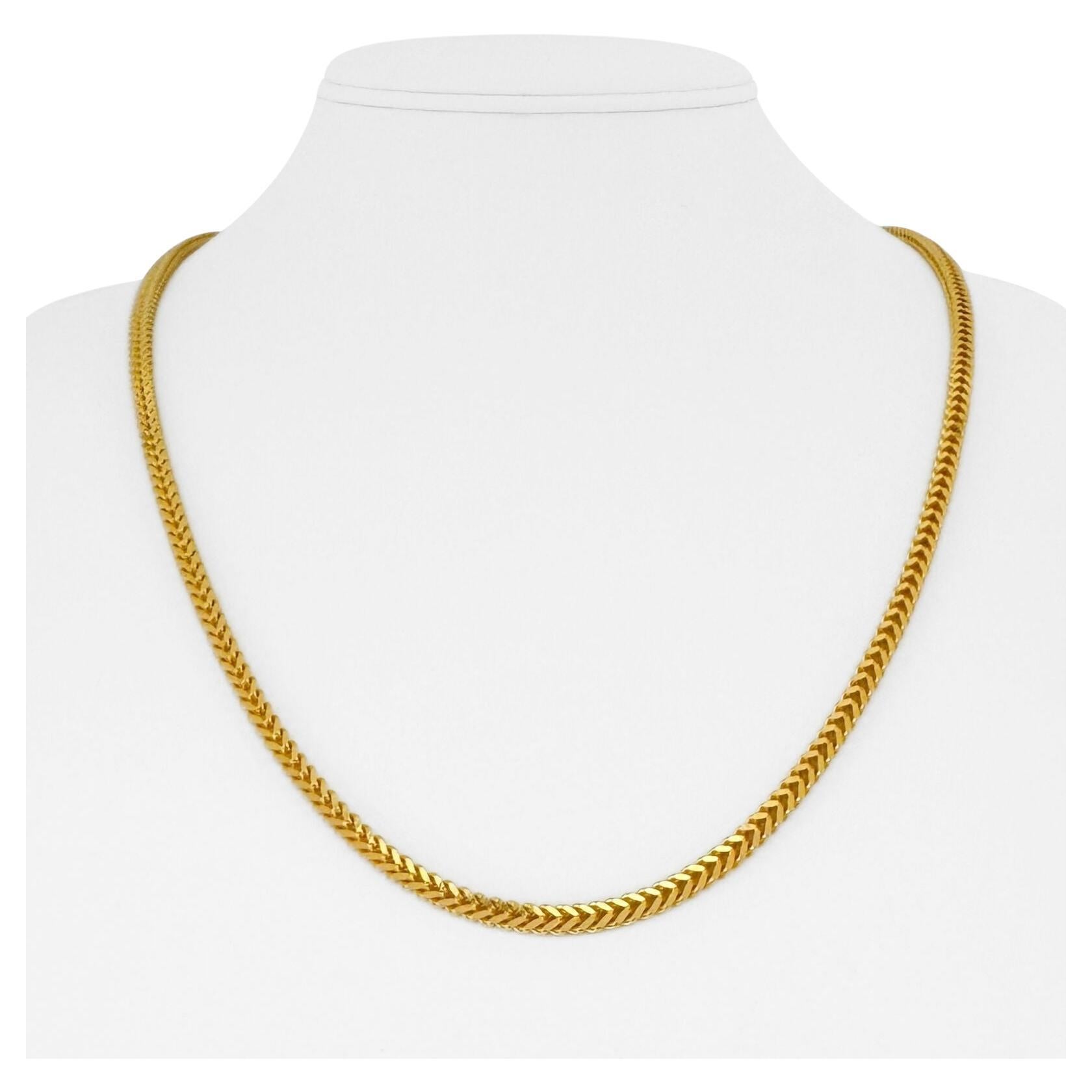 22 Karat Yellow Gold Solid Heavy Squared Franco Link Chain Necklace 