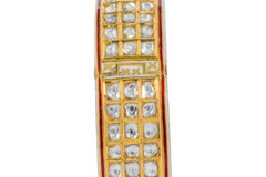 22 Karat Yellow Gold Three Line Diamond and White Enamel Bangle Handcrafted