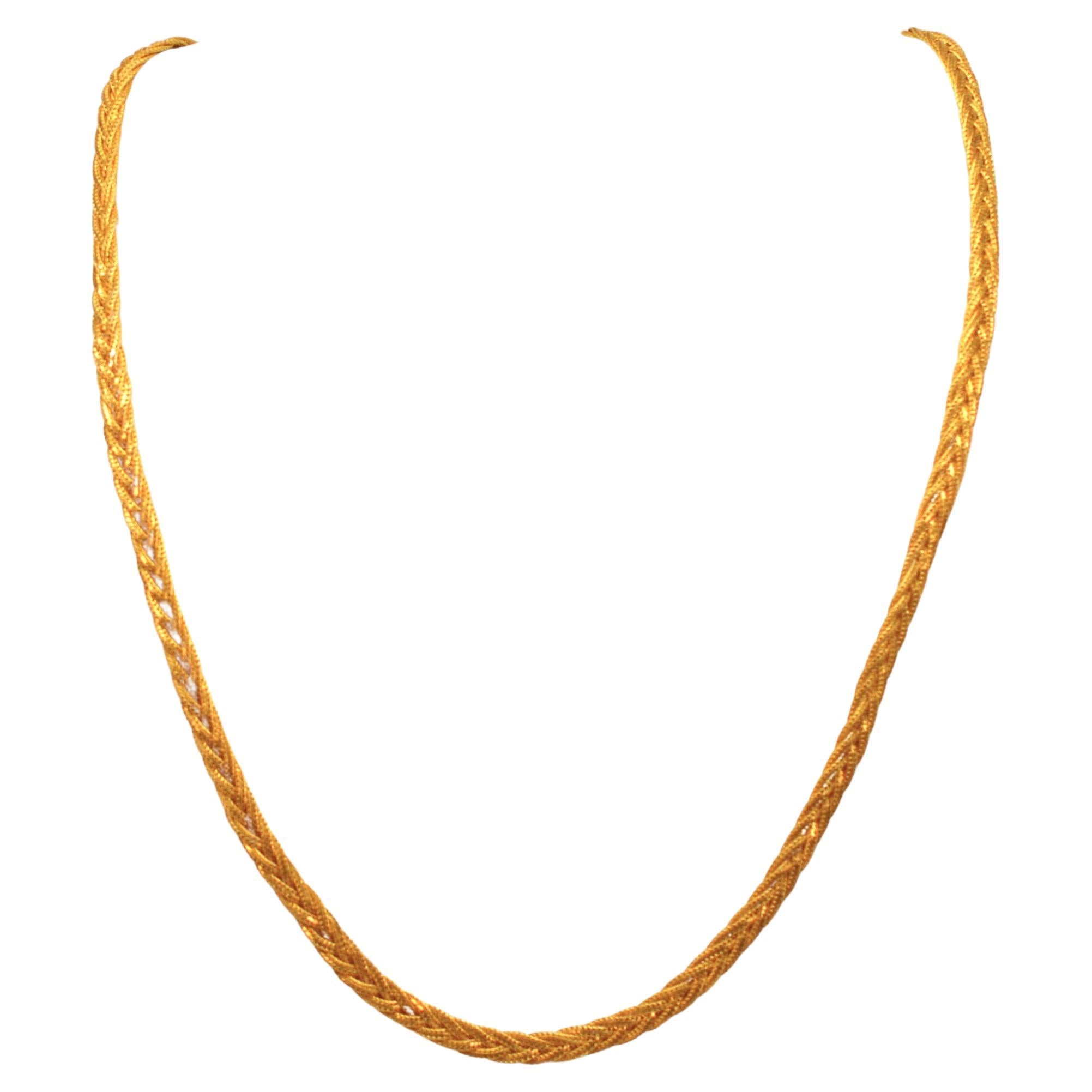 22 Karat Gelbgold geflochtene flache geflochtene Kette Halskette