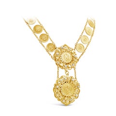 22 Karats Yellow Gold Mexican Coin Medalion Choker Necklace