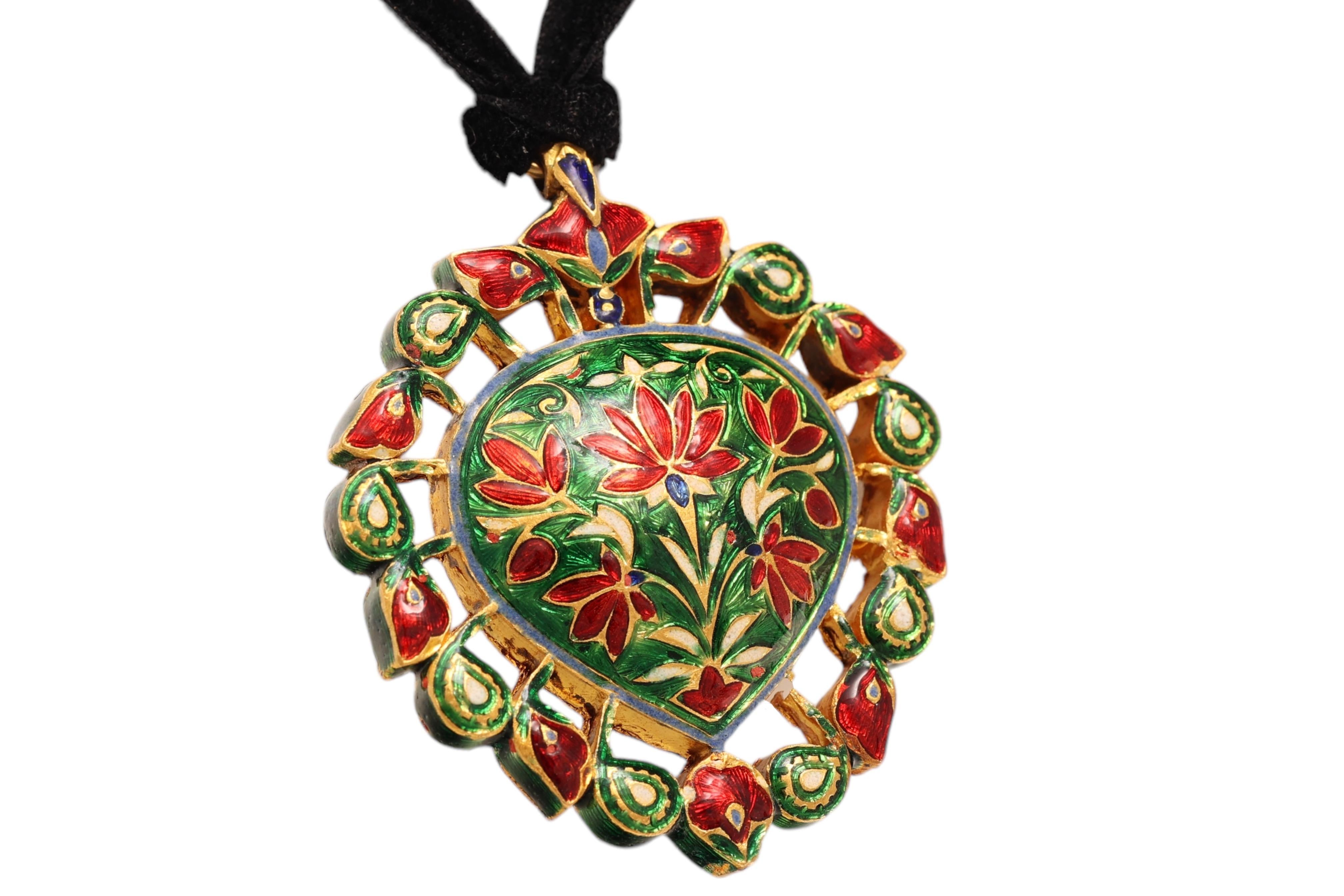 Women's or Men's 22 Kt Pendant / Hanger with Rose Cut Diamonds & Precious Stones For Sale