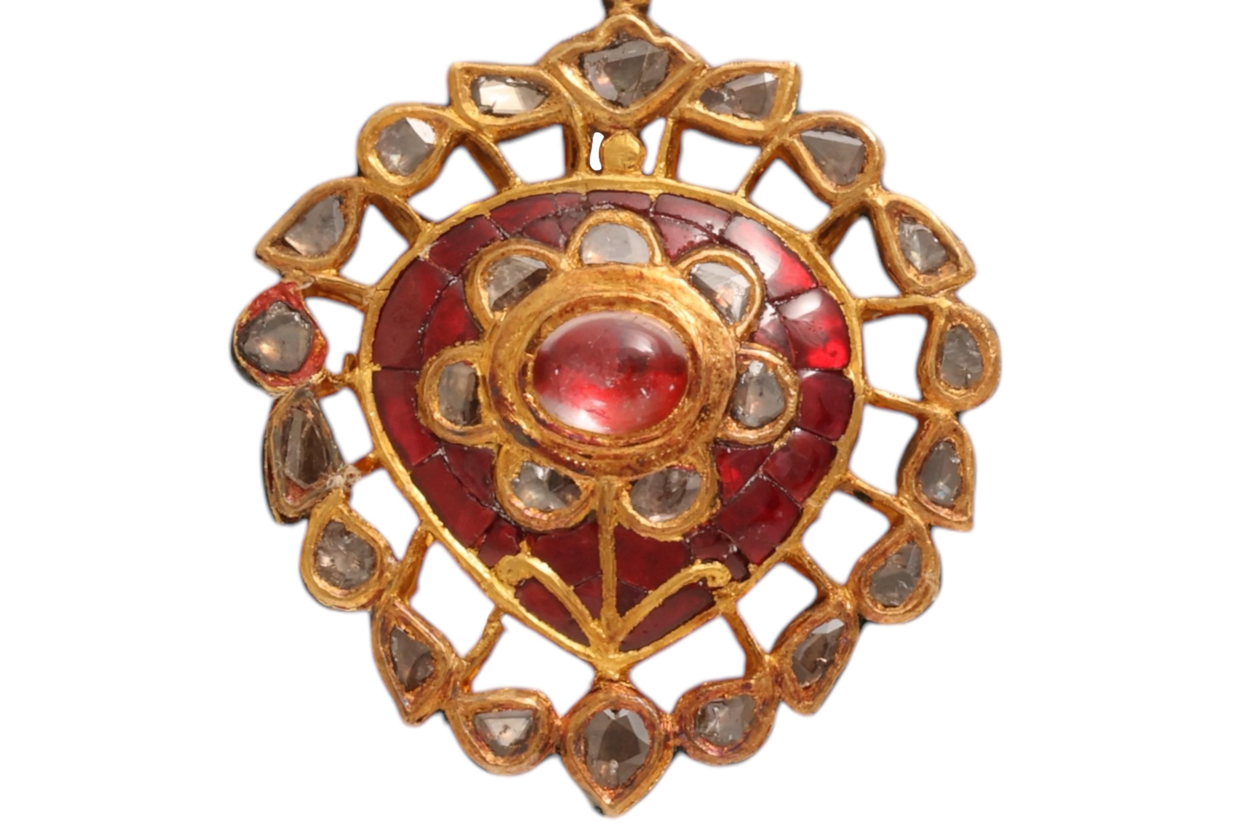 22 Kt Pendant / Hanger with Rose Cut Diamonds & Precious Stones For Sale 3