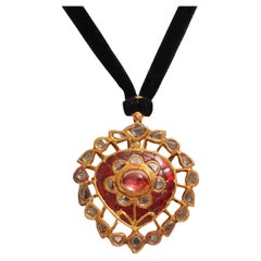 22 Kt Pendant / Hanger with Rose Cut Diamonds & Precious Stones