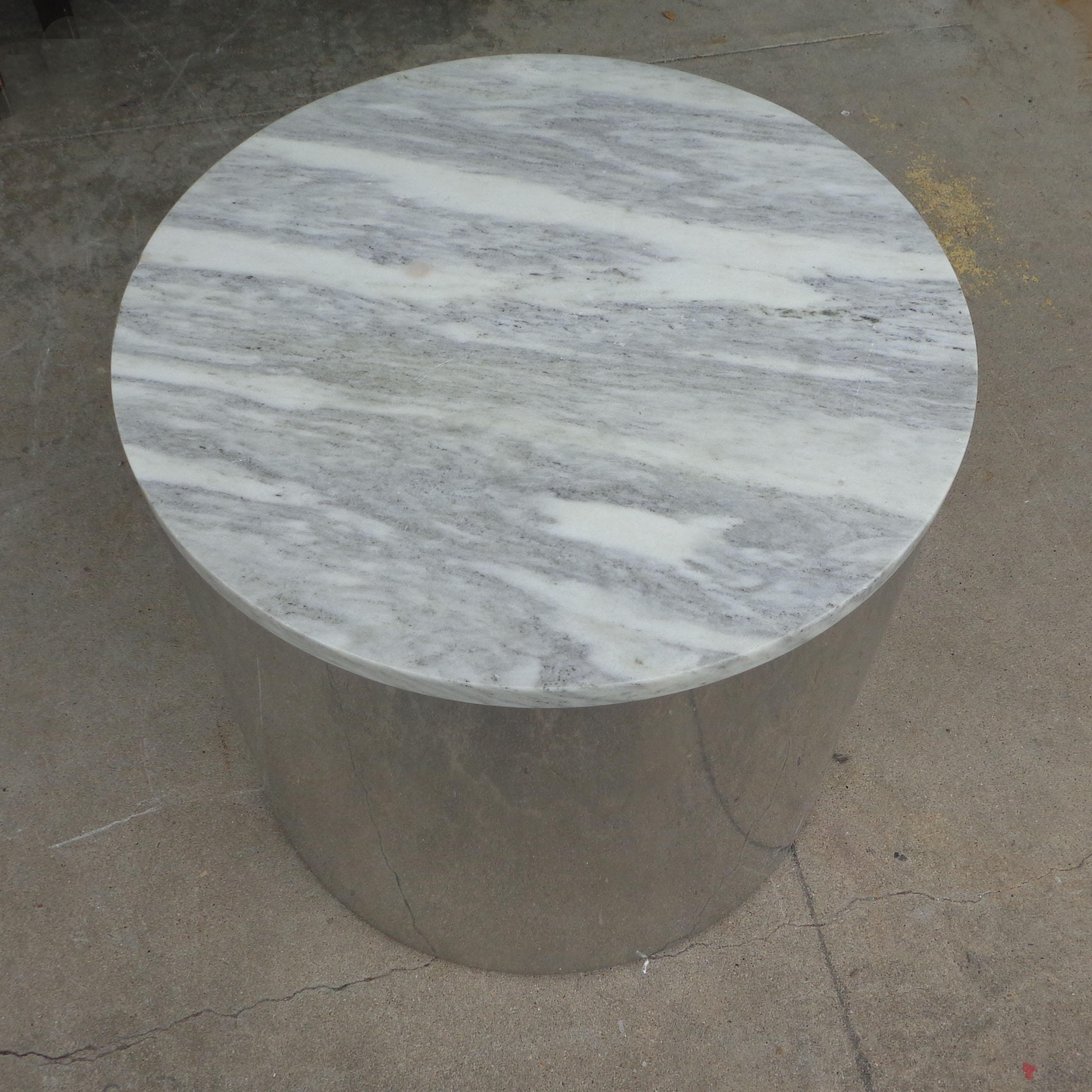 Mid-Century Modern Milo Baughman Style Chrome Marble Drum Table