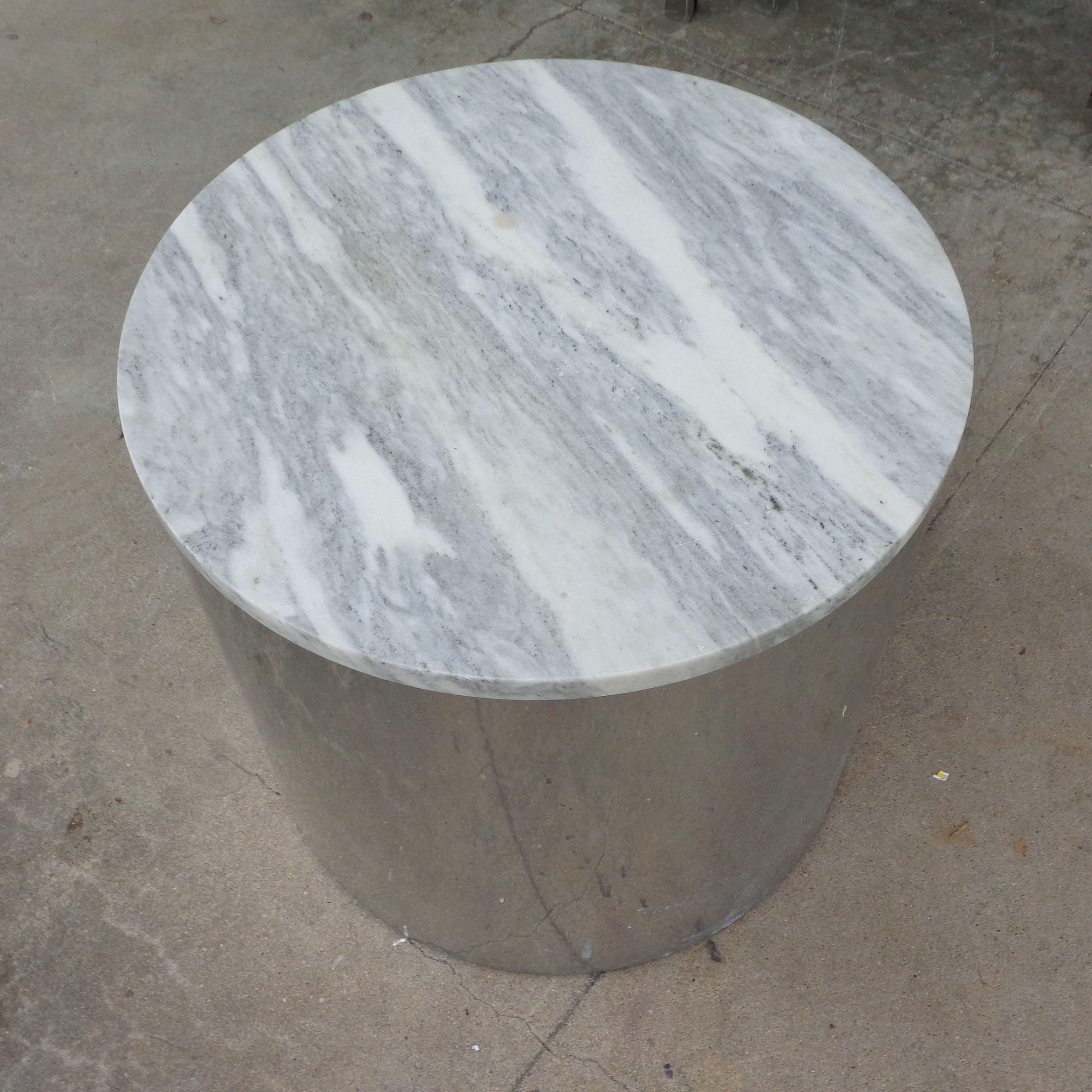 North American Milo Baughman Style Chrome Marble Drum Table