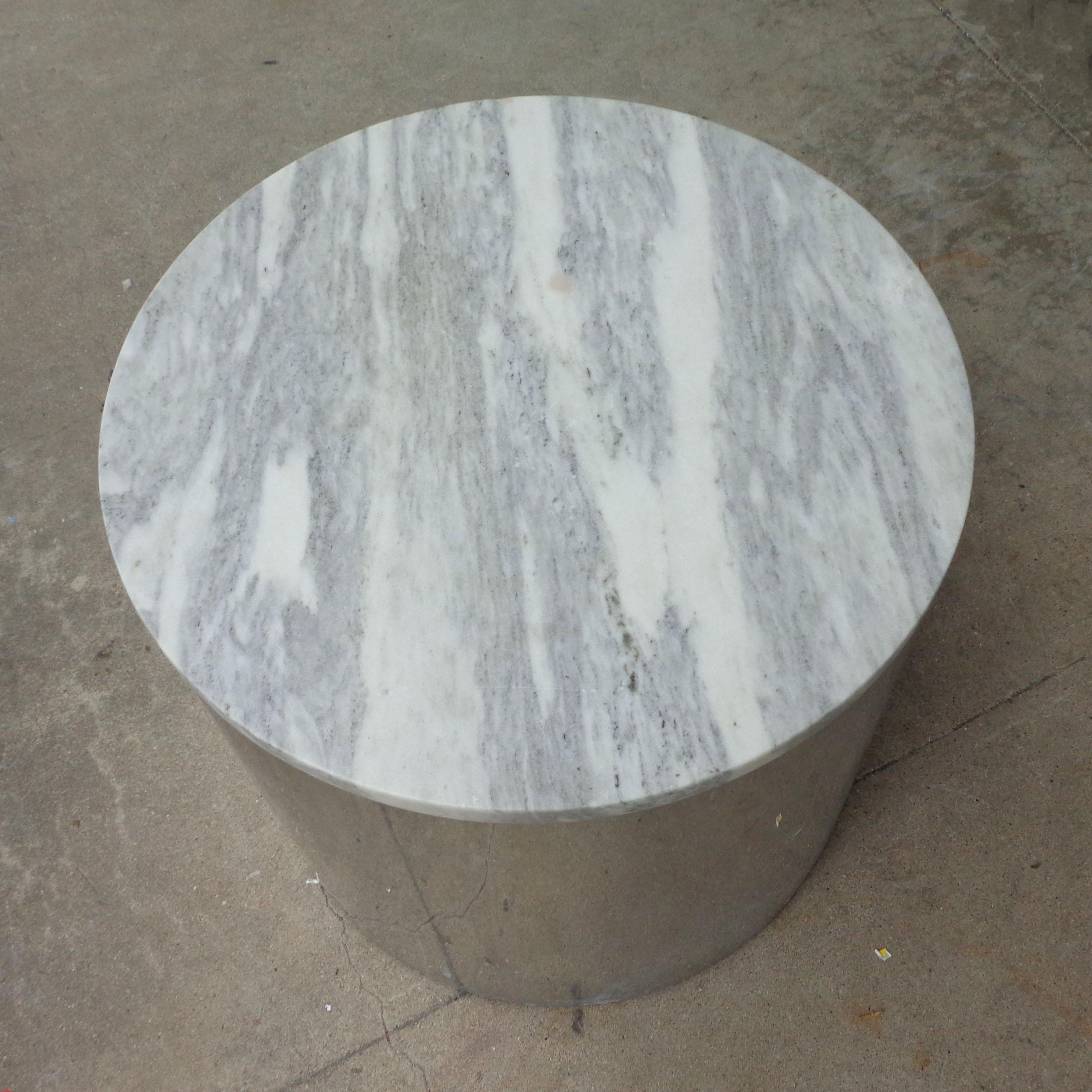 Milo Baughman Style Chrome Marble Drum Table In Good Condition In Pasadena, TX