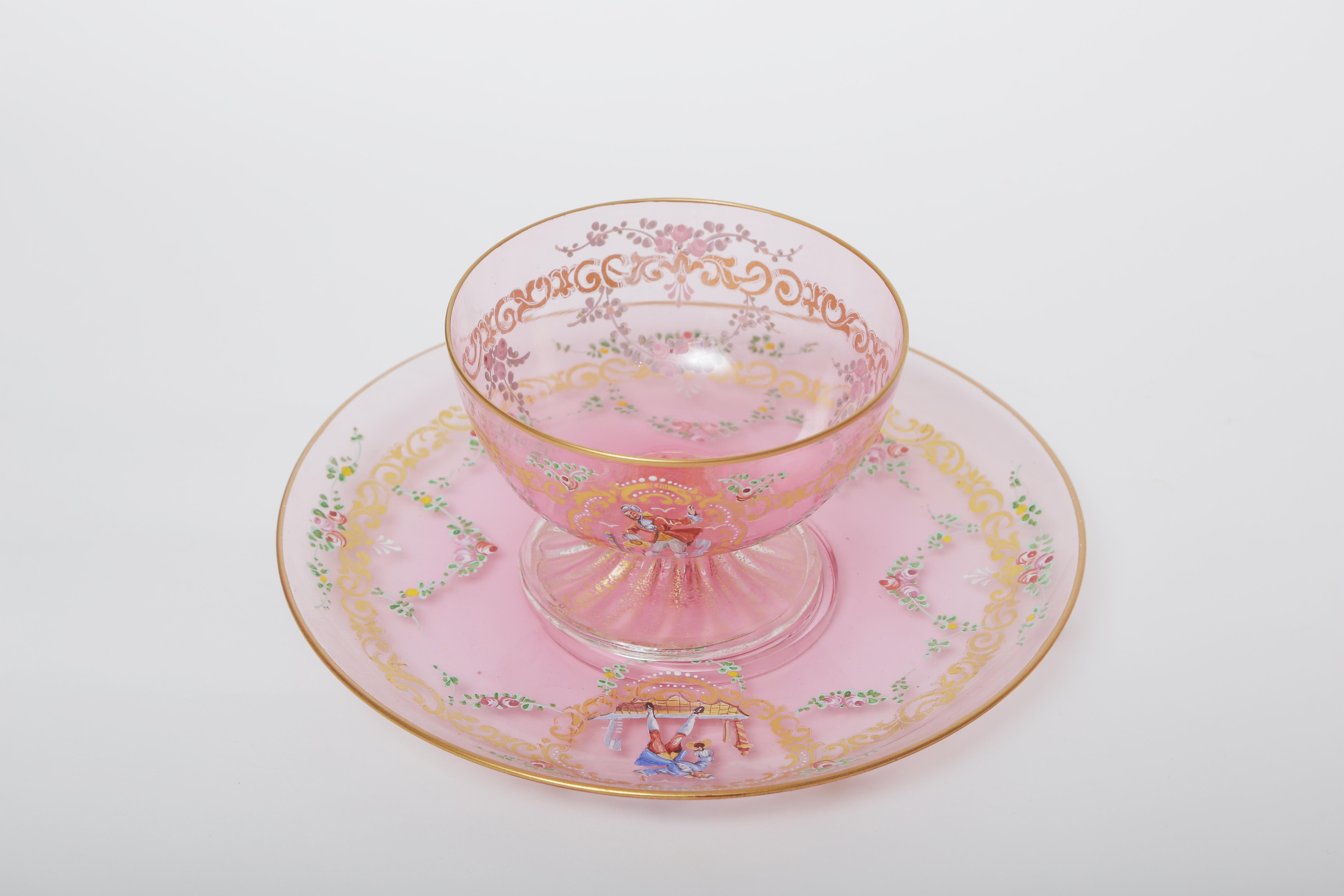 pink glass dessert plates