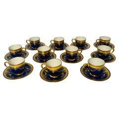 Antique 22 Pieces Cobalt Raised Gilt Swag Demi Tasse (11) Cups & Saucers (11) Custom