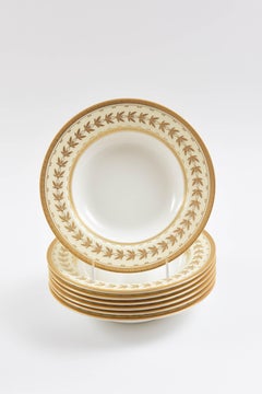 22 Tiffany Porcelain Rim Soup Bowls, Minton England with Raised Tooled Gilding