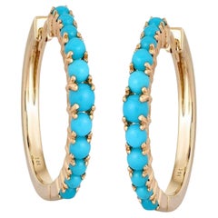 Pendientes de aro de oro amarillo de 14 quilates con diamantes de 1,48 ct y turquesas