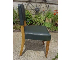 22 x Aesthetic Movement Oak Upholstered Dining Chairs with Turned Front Legs