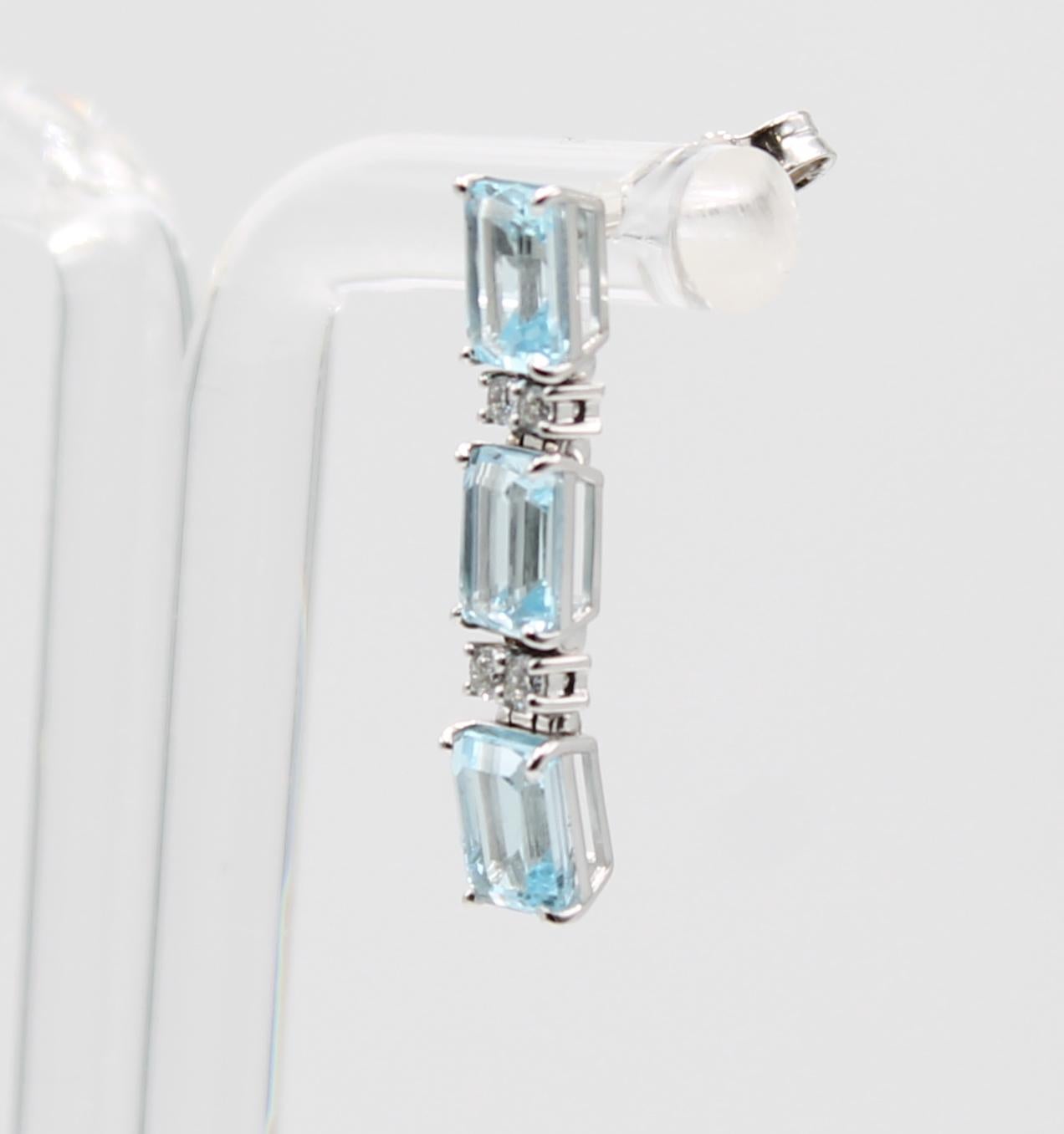 Mixed Cut 22.0 Aquamarine Diamond White Gold Earrings For Sale